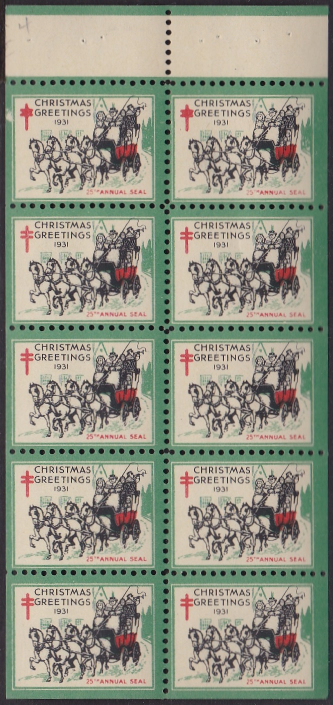 Store, US Christmas Seals 19311B US Christmas Seal booklet pane of 10